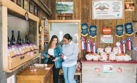 Two girls looking at products inside a farm store