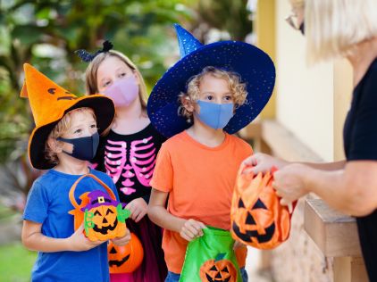 Kids Trick or Treating with masks on