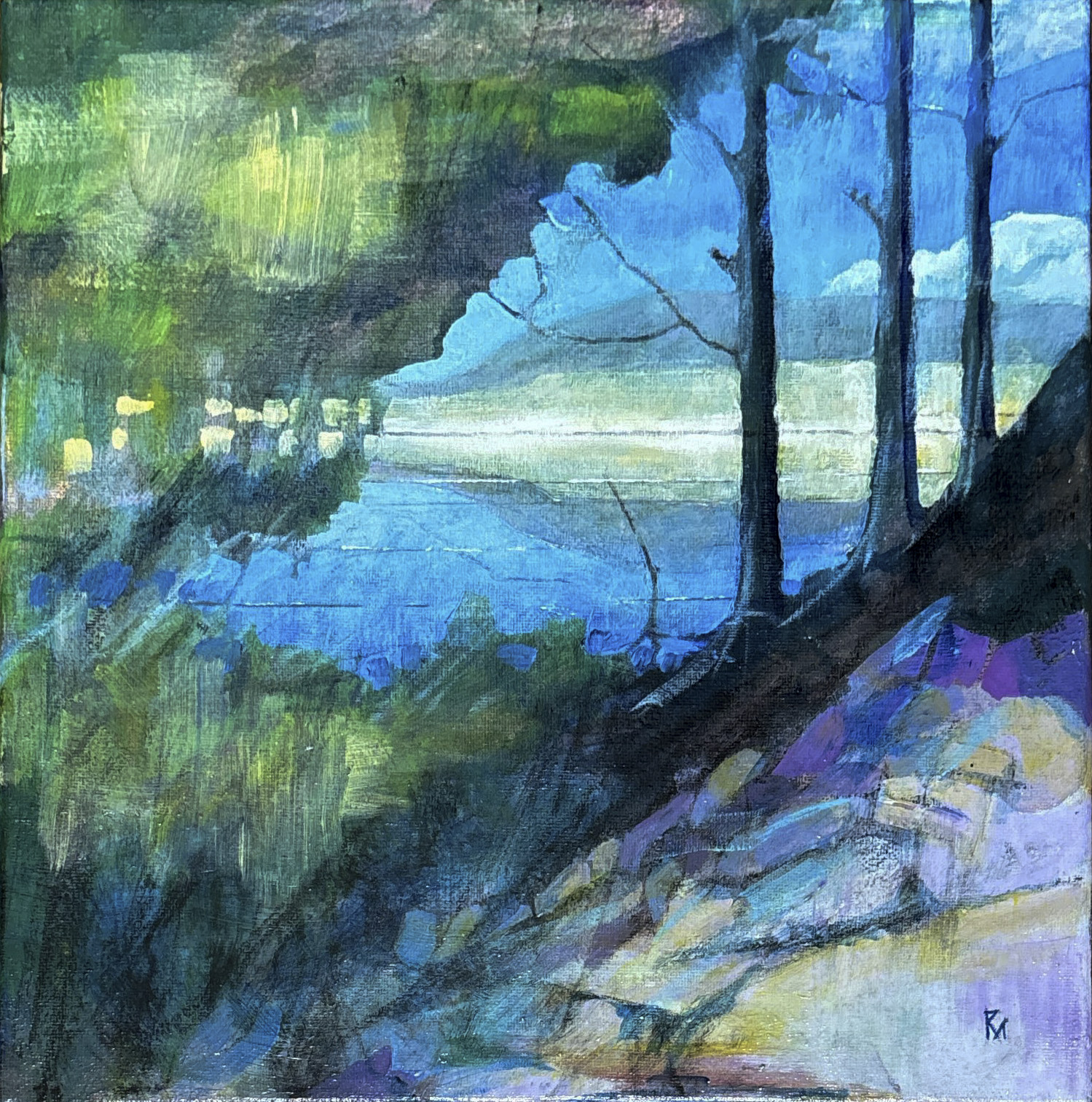 Landscape painting of a bay