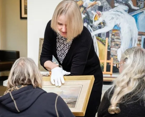 Exhibition talk with Helson Gallery Curator Judy Daley gallery curator showing artwork