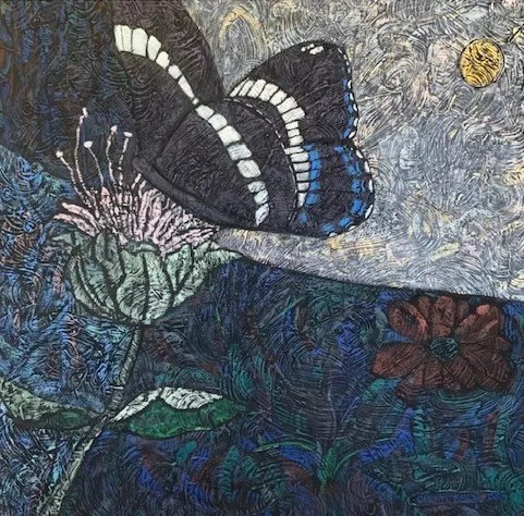Cheryl Bailey, Summertime Blues A painting of a butterfly