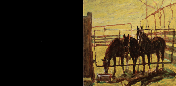 Painting by Frieda Nelson, of Three Horses, done in Acrylic