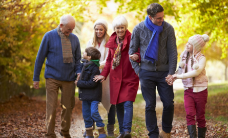 A family enjoying a fall walk together