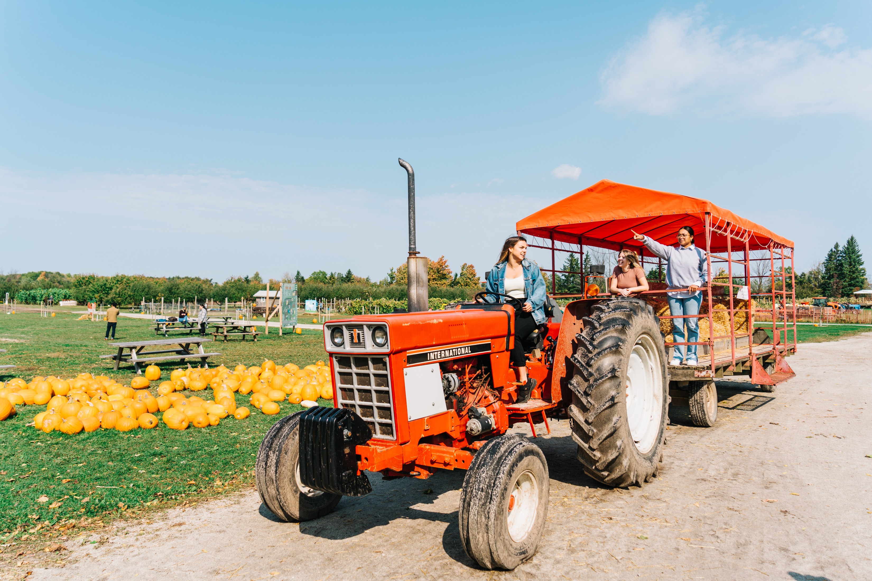girls on tractor ride