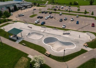 aerial shot of the skatepark at gellert centre