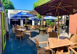 Outdoor patio in the summer time